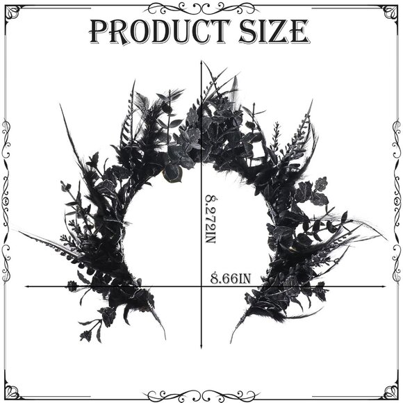 Black Flower Halo Crown - Handmade Gothic Floral Headband with Feather for Women - Picture 6 of 7